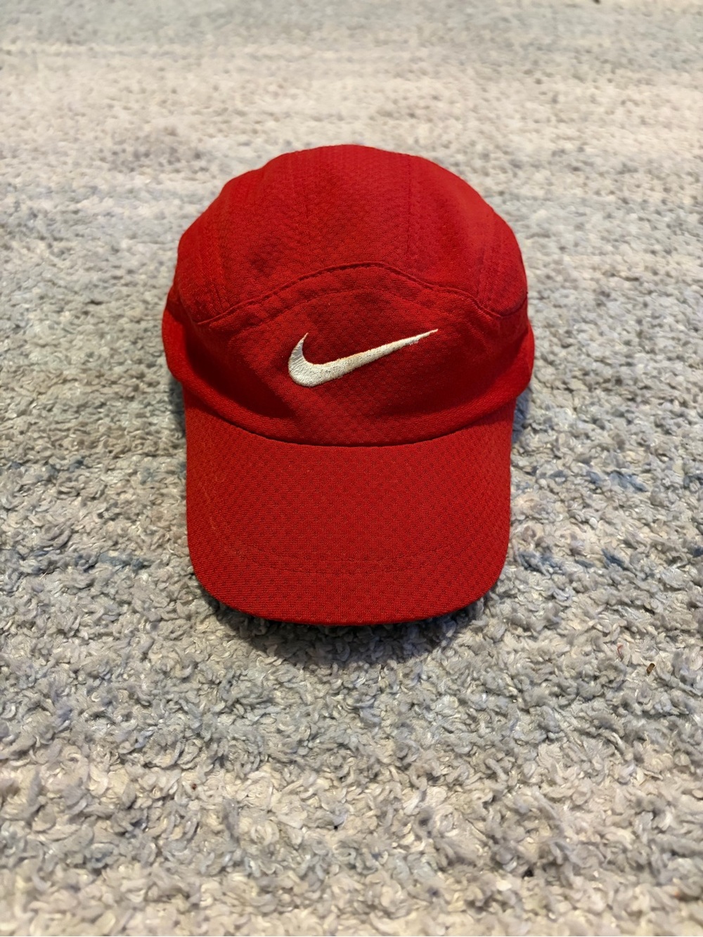 Vintage 90s Nike 5 Panel Hat Mesh Camp Cap Red White Swoosh Clip Strap Made in T
